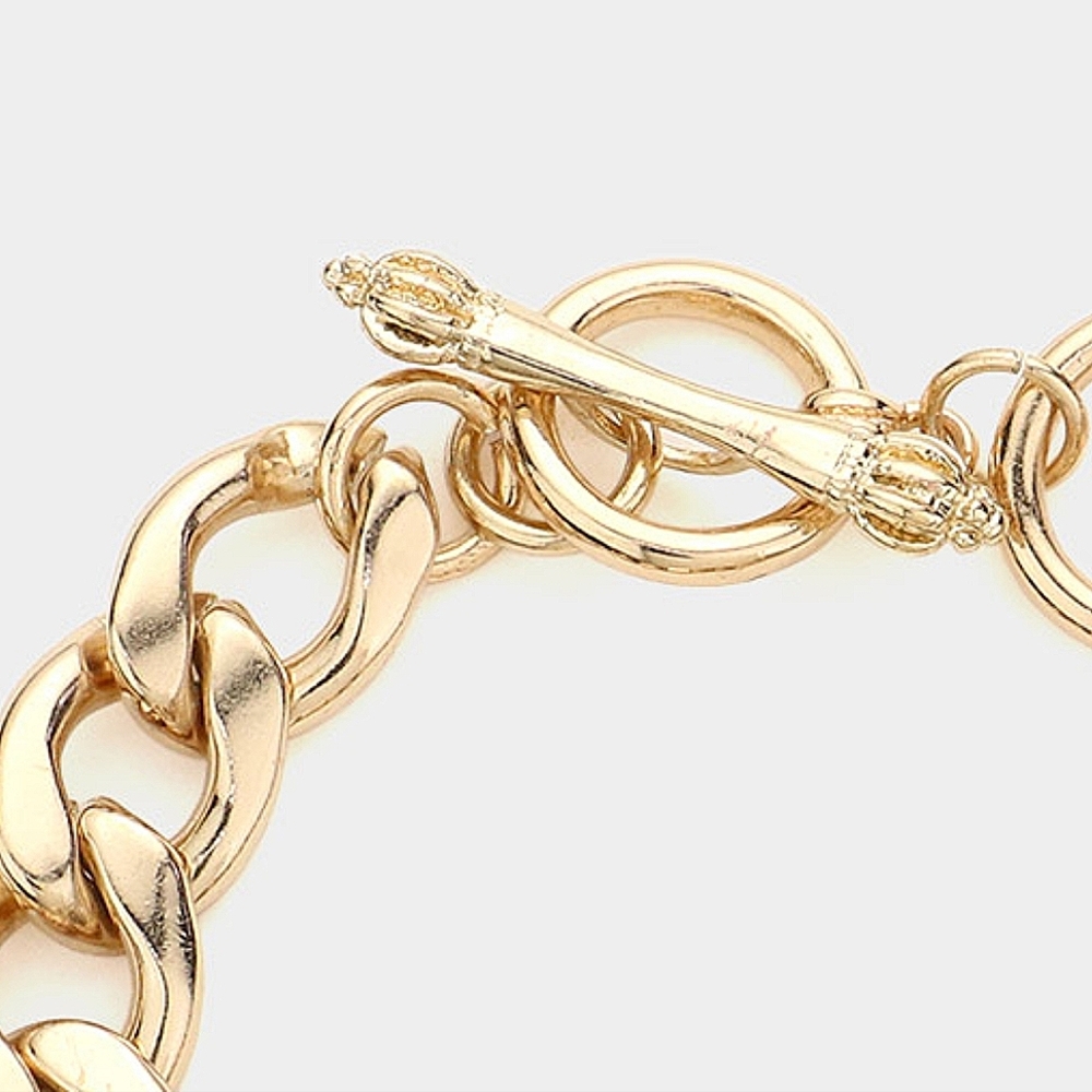 Gold Crystal PEACE Chain Link Bold Metal Toggle Message Word Charm Bracelet - Picture 3 of 3